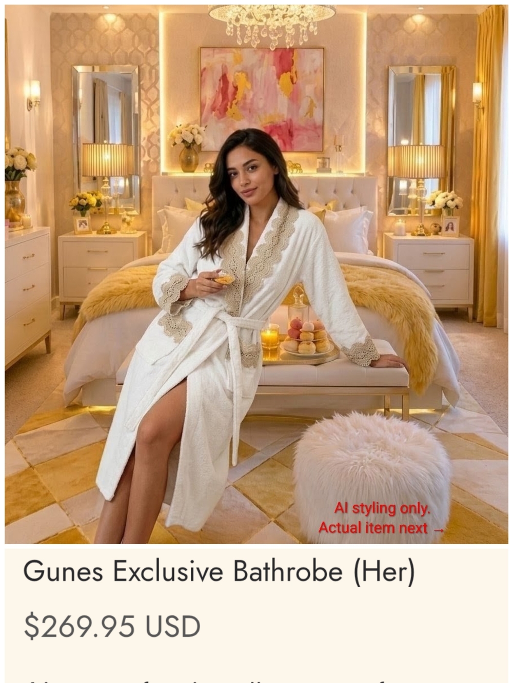 Creative Home Gunes Exclusive Organic Bamboo Bathrobe Lace Trim